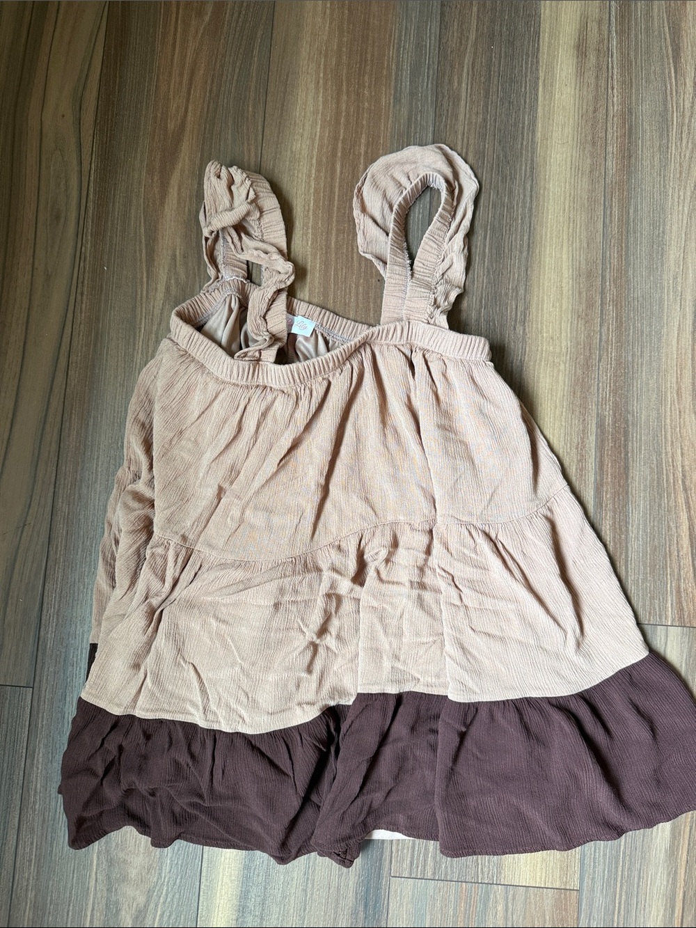Pink Lily Two-Tone Ruffled Mini Dress in Blush and Chocolate